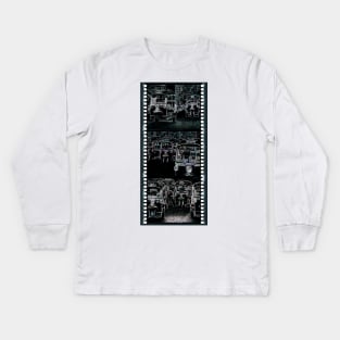 Tuk Tuks At Night In Thailand - Abstract Triptych Illustration With Film Strip Framing Kids Long Sleeve T-Shirt